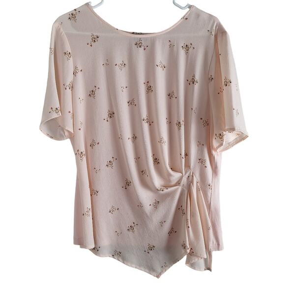 Vince Camuto Blush Pink Floral Ditsy Elegant Short Sleeve Gathered Blouse L - Picture 1 of 7